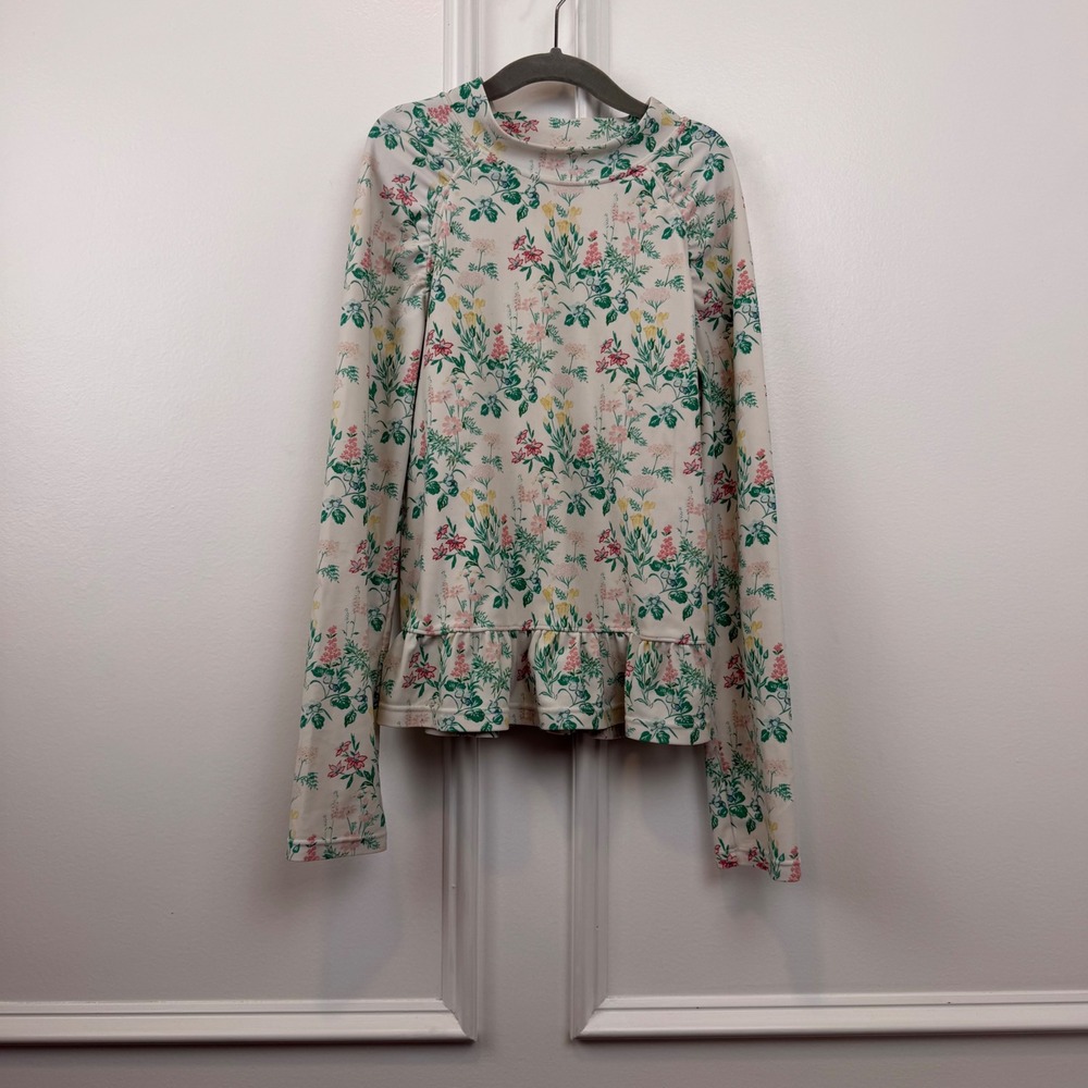 Janie and Jack Girls Floral Long Sleeve Rash Guard Swim Top Peplum Cream Size 10